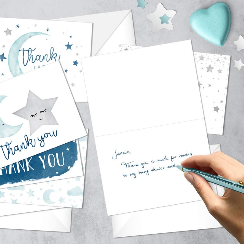 Canopy Street Starry Delight Thank You Cards / 24 Baby Shower Thank You Cards / 6 Night Sky Appreciation Greeting Card Designs / 3 1/2" x 4 7/8" New Baby Gratitude Note Cards/Made In The USA - Image 2